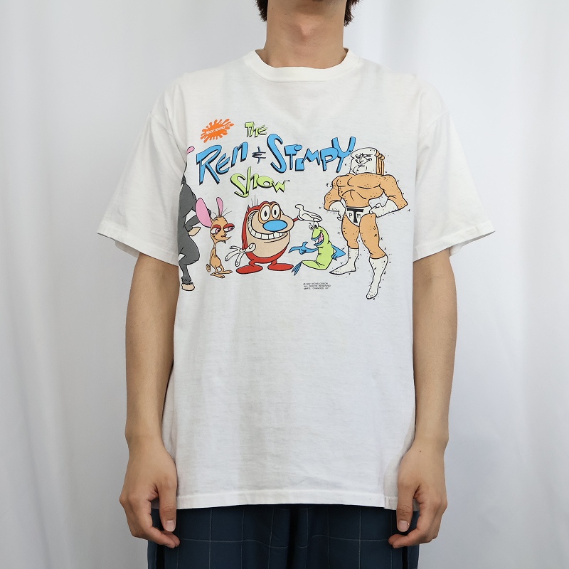 90s 90年代 アメリカ製 レンとスティンピー 白 ホワイト 半袖